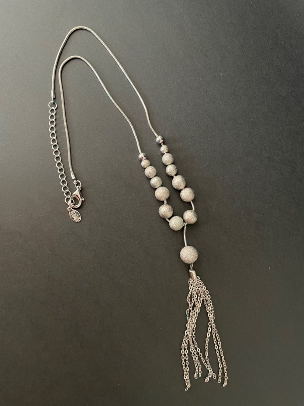BIJOUX TERNER Silver Tone Textured Bead Tassel Snake Chain Women’s Necklace